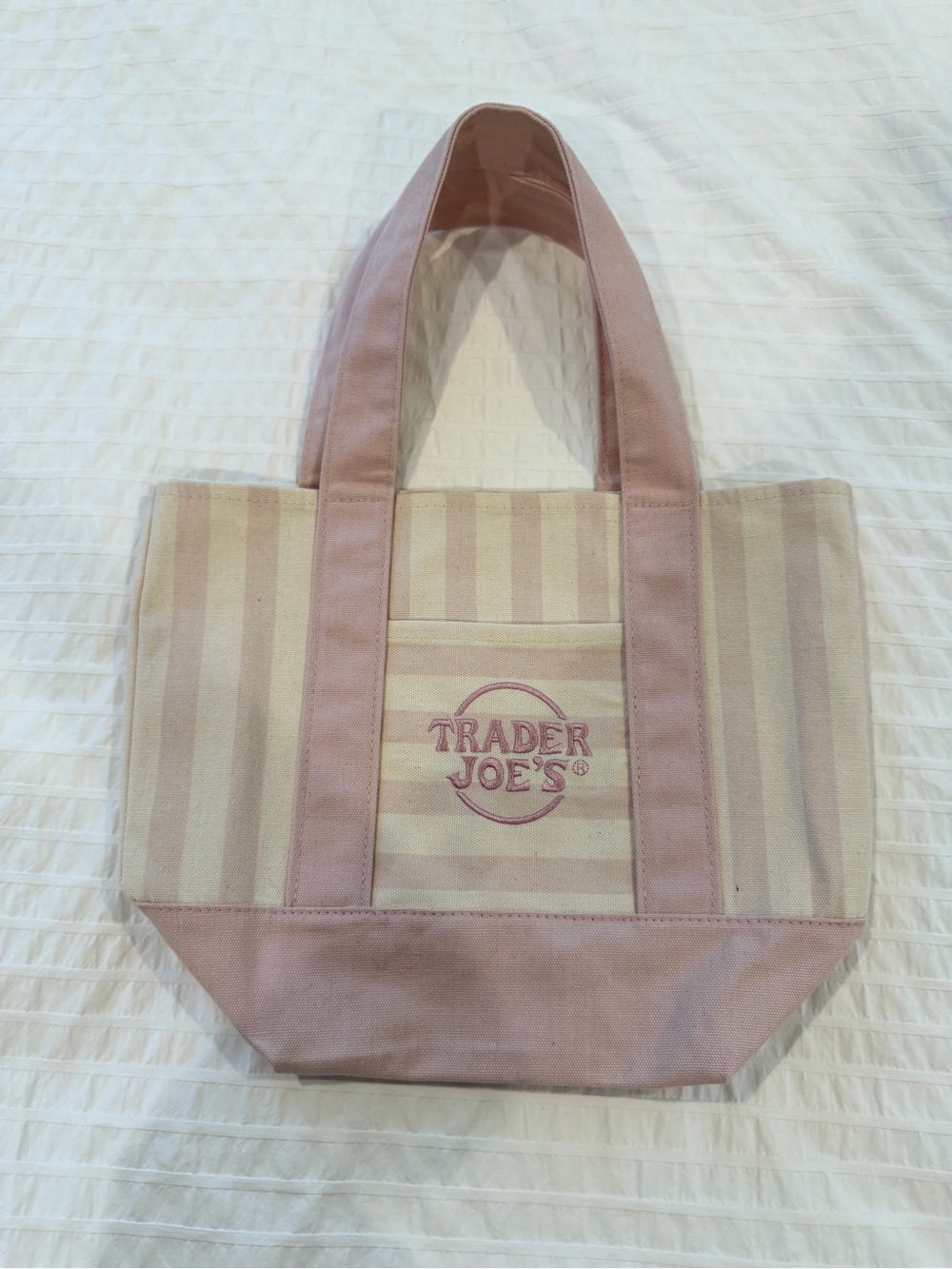Trader Joe’s mini tote bag pink stripes